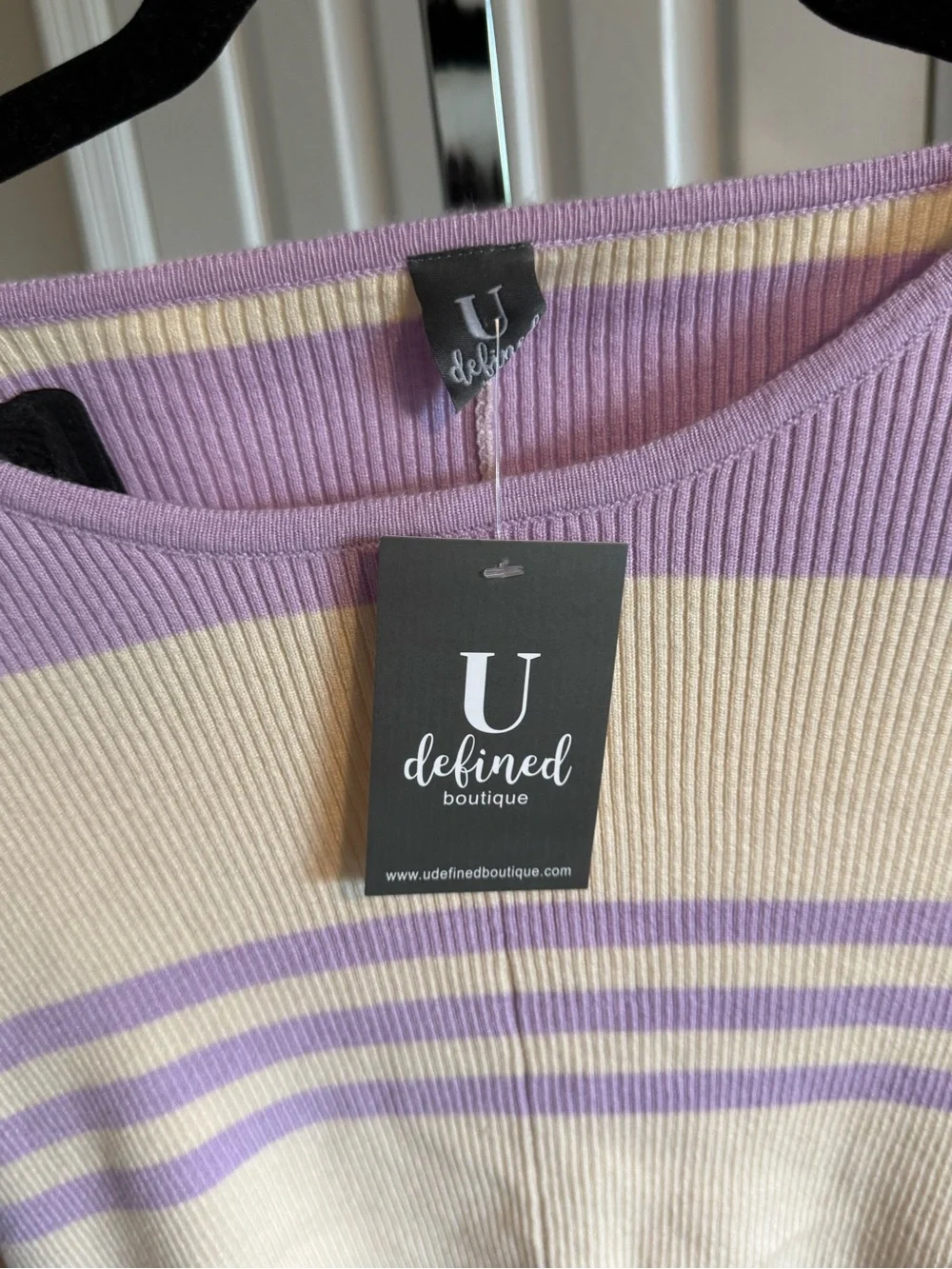 Pastel Striped Boxy Crewneck Sweater - Lavender & Cream